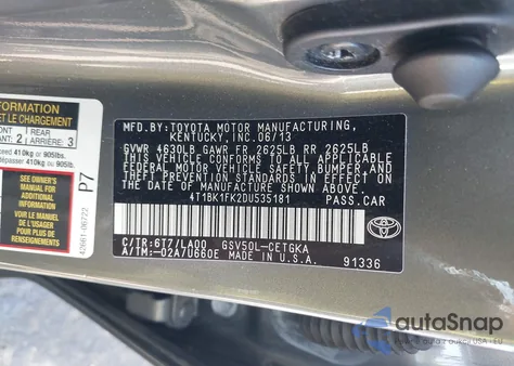 2013 Toyota Camry Xle V6 z USA, uszkodzony, nr VIN 4T1BK1FK2DU535181